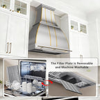 CHETTO C Stainless Steel Range Hood Cover with Quiet Vent Hood Insert Custom Handcrafted Metal Kitchen Fan with Towel Rack LED Light 48"W x21"D x57"H Brushed Stainless Steel Wall Mount