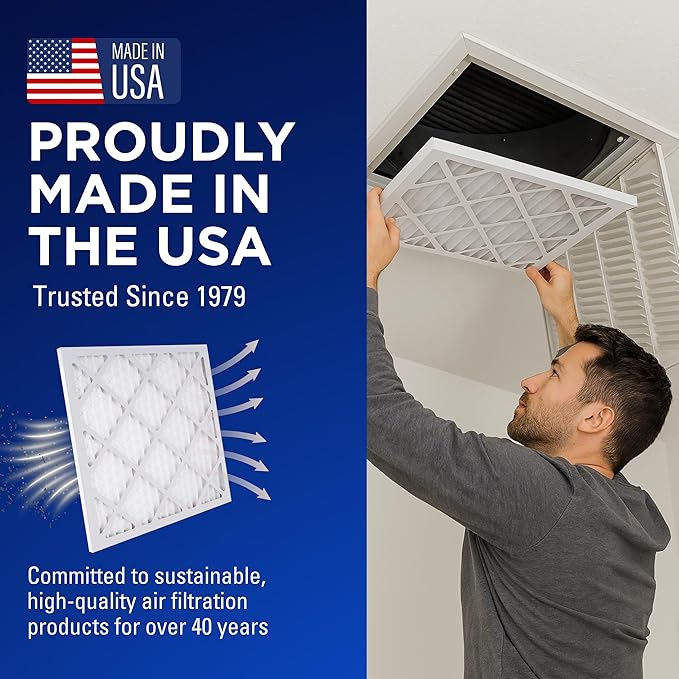 20x25x1 Air Filters, MERV 8 Pleated HVAC AC Furnace Filter Replacement, For Home and Commercial Use, Dust, Pet, & Lint, Made In USA, Easy Install (6 Pack)