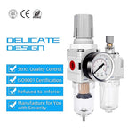 NANPU 1/4" NPT Compressed Air Filter Regulator Lubricator Combo Water/Oil Trap Separator - Gauge(0-150 psi), Poly Bowl, Semi-Auto Drain, Bracket - 3 in 1 Two Unit