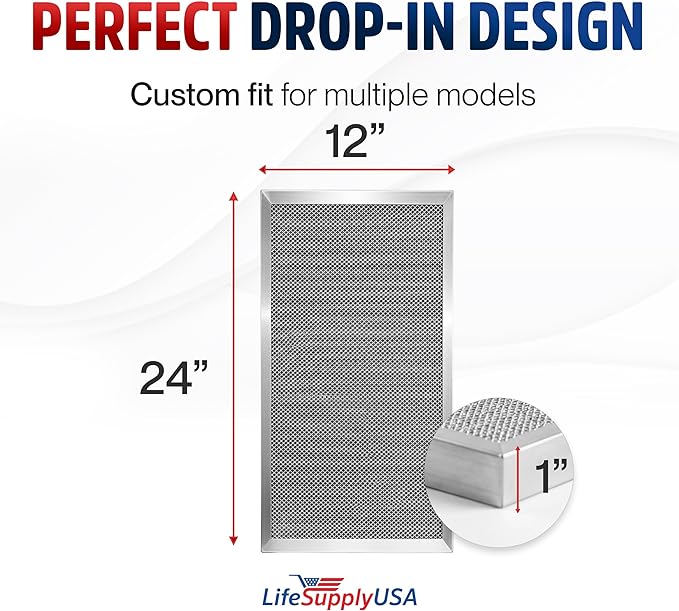 12x24x1 Electrostatic Air Filter, MERV 8, Washable, Reusable Furnace AC/HVAC Filter, Energy Saving, Easy to Clean, Long-Lasting by LifeSupplyUSA