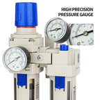 BLCH 1/2" NPT Air Compressor Water Separator - Air Pressure Regulator Compressed Air Filter Regulator Lubricator Combo AC4010-04 Semi-auto Drain Poly Bowl Gauge 0-160 PSI 5μm Brass