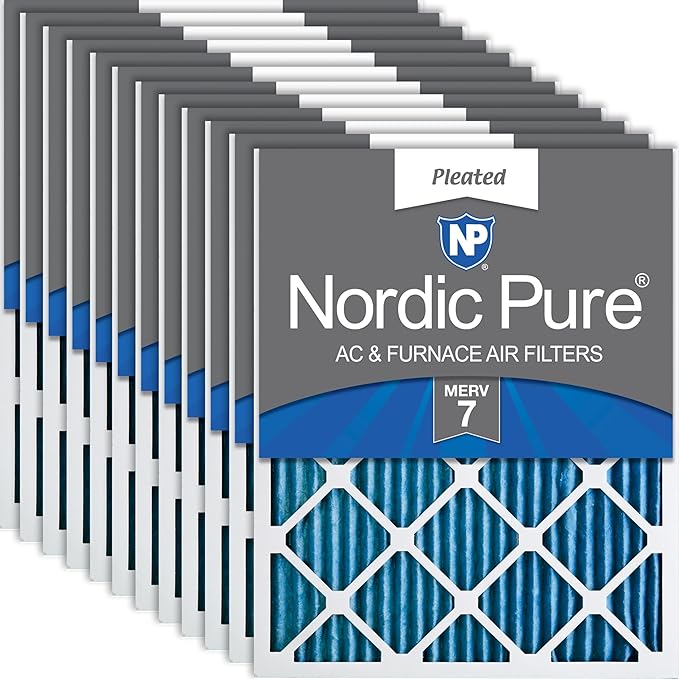 Nordic Pure 16x20x1 (Actual Size: 15 1/2 x 19 1/2 x 3/4) Pleated MERV 7 Air Filters 12 Pack