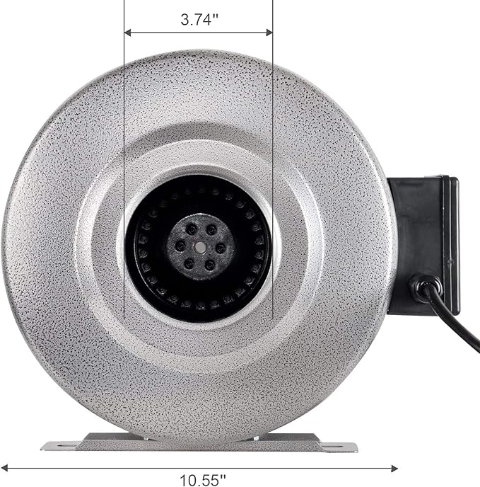 iPower GLFANXINL4FILT4MD8CTR 4 Inch 190 CFM Inline Fan Carbon Filter 8 Feet Ducting Combo with Variable Speed Controller and Rope Hanger for Grow Tent Ventilation, 4" Fan & Filter, Grey
