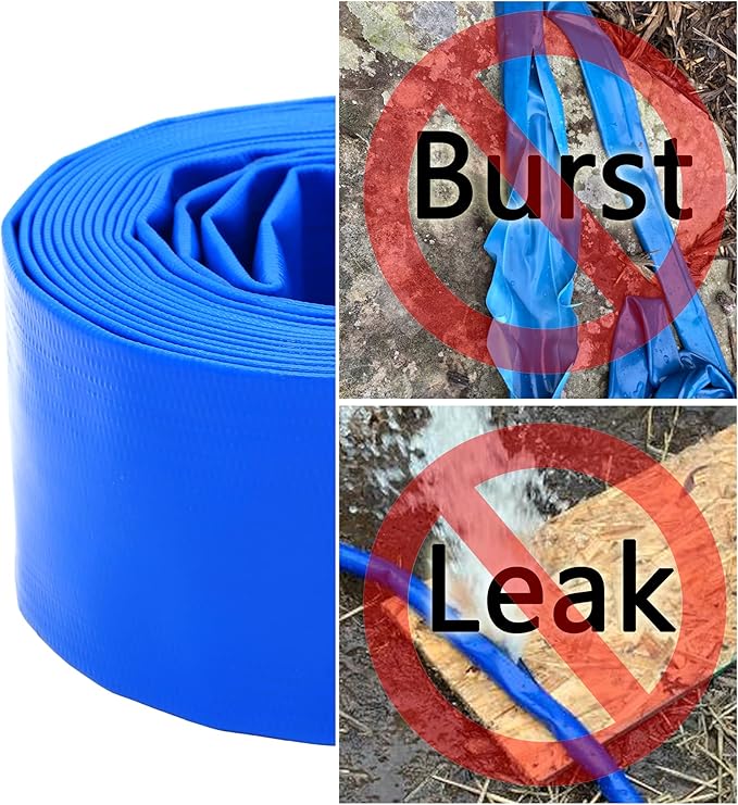 DAVCO 3" x 25 ft Pool Backwash Hose, 3” Diameter and 5” Flat Wide Heavy Duty Reinforced Blue PVC Lay Flat Water Discharge Pump Hoses For Swimming Drain Pools and Clean Filters,with 1 Clamp