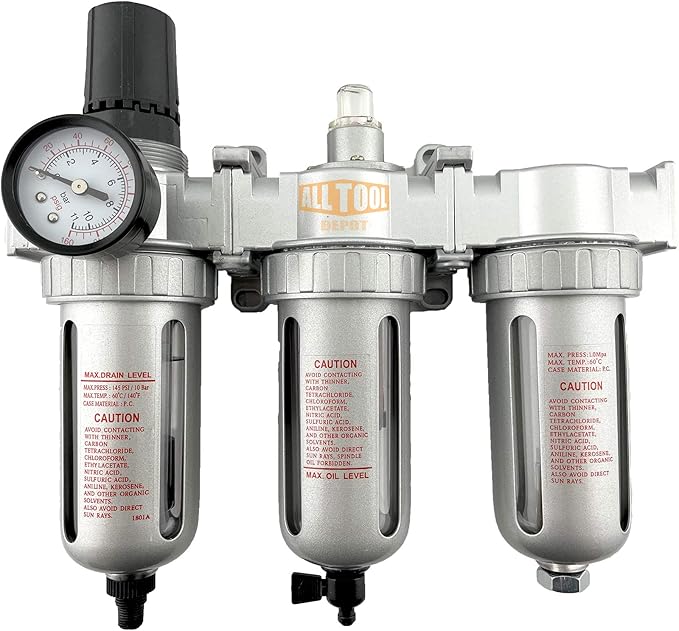 1/2" NPT Mid Flow Filter Regulator Coalescing Desiccant Dryer System For Compressed Air Lines, Poly Bowls, Great For Paint Spray And Plasma Cutter (AUTO DRAIN)