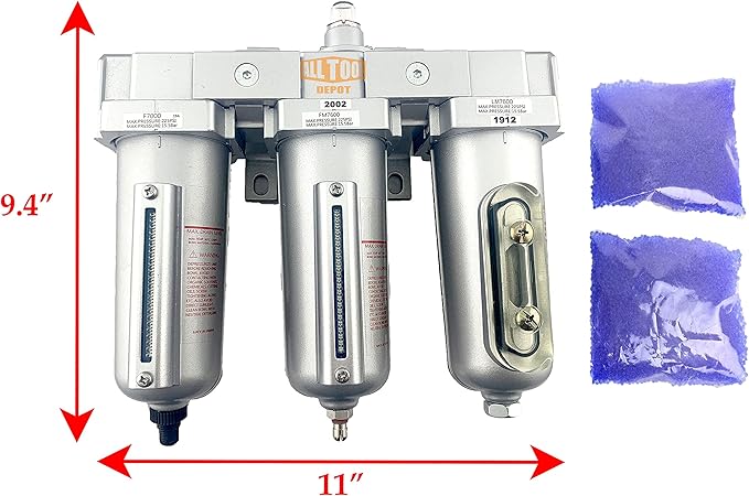 3/4" NPT HEAVY DUTY Industrial Grade 3 Stages Filter Coalescing Desiccant Dryer System For Compressed Air Lines, Metal Bowls, Great For Paint Spray And Plasma Cutter (AUTO DRAIN)