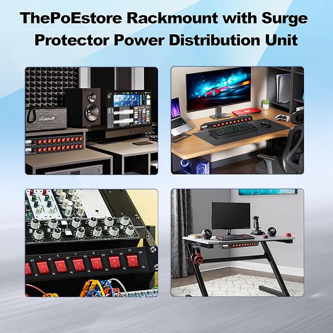 10 Outlets Horizontal 1U PDU Rackmount Power Strip - 10 Individual Led Switches, 100V-250V-1800 Joules, w/ 6 ft Power Cord for Office、Home and Network Server
