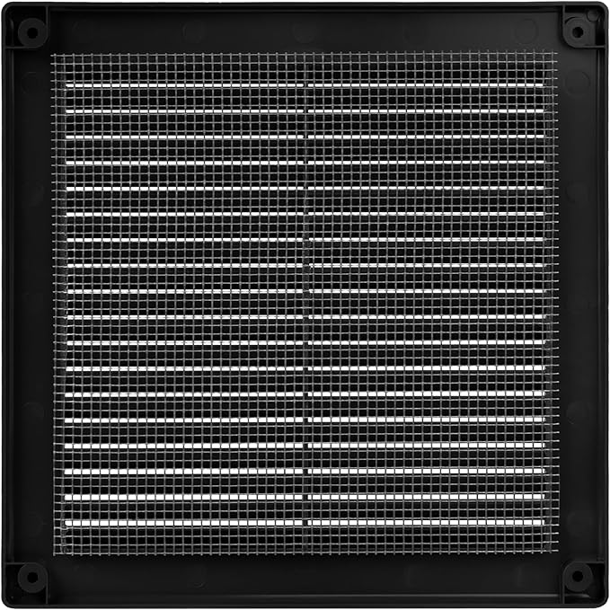 Vent Systems 6" x 6" (Opening Dimensions) Black Plastic Soffit Vent Cover - Durable Flat Square Air Vent Grille with Mesh Screen - Weather Ventilation Grill Wall & Ceiling Indoor & Outdoor