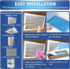 UBeesize Air Vent Filters, 12" x 90" Cut to Size Air Filter Material (35+ Filters), MERV 8 Triple Vent Filter Kit for Home Floor, Grilles, Ceiling, HVAC Furnace Vent, With 48PCs Adhesive Hook Tape