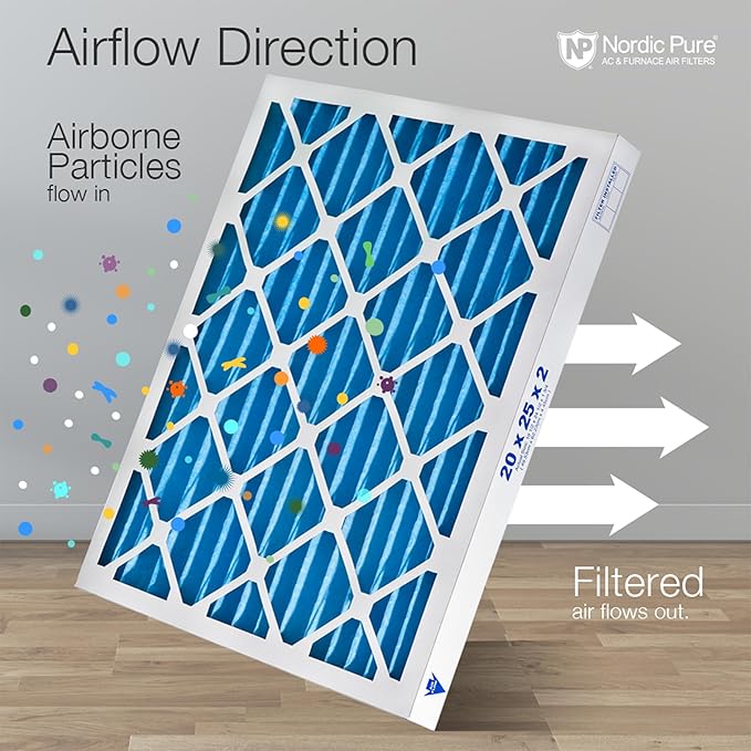Nordic Pure 20x20x2 (19 1/2 x 19 1/2 x 1 3/4) Pleated Air Filters MERV 7 Plus Carbon 3 Pack