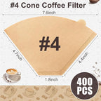 Coffee Filters #4, Unbleached Natural Coffee Filters 8-12 Cup, Disposable Coffee Filters, 4 Cone Paper Compatible with Ninja Coffee Maker, Pour Over and Drip Coffee Maker, 400 Count