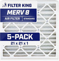 Filter King 21x21x1 Air Filter | 5-PACK | MERV 8 HVAC Pleated A/C Furnace Filters | MADE IN USA | Actual Size: 21 x 21 x .75"