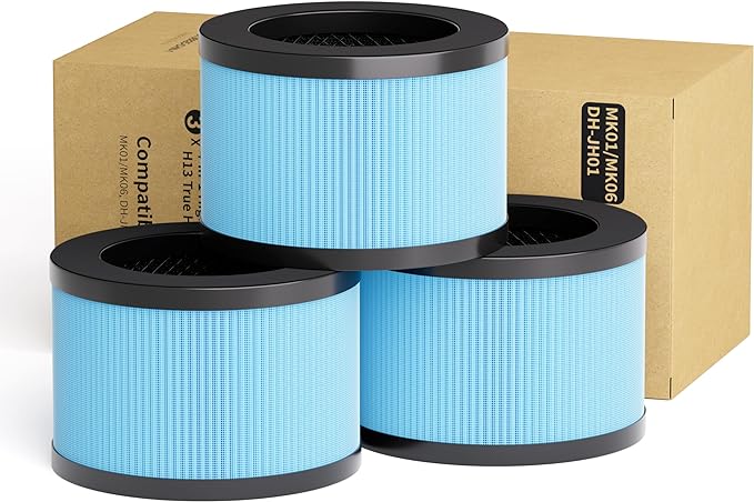 MK06 MK01 True HEPA Replacement Filter Compatible with AROEVE MK01 MK06, for VOOPNU DH-JH12 and Kloudi DH-JH01 Air Purifier, Standard Version, 3 Pack