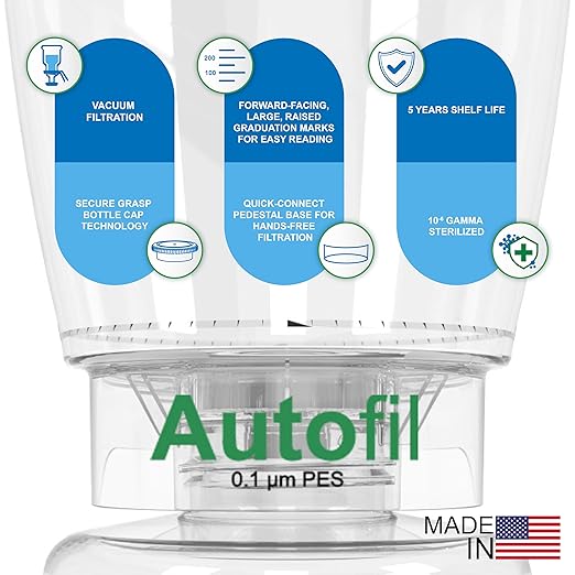 Foxx Life Sciences 1141-RLS Autofil Sterile Disposable Vacuum Filter Units with 0.45um PES Membrane for Prefiltration or Clarification, 250mL, Pack of 12
