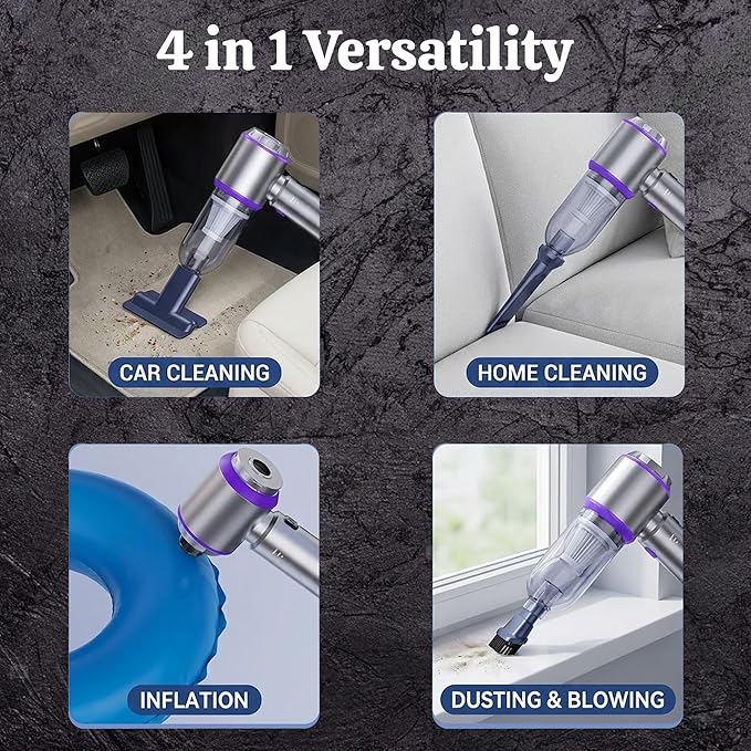 OMEO Vacuum & Air Duster 80,000RPM Super Power Mini Car Vacuum Cleaner 4-in-1 | Air Blower Gun & Air Duster & Pump | Handheld Electric Dust Blower for Home & Office – Cordless (Purple)