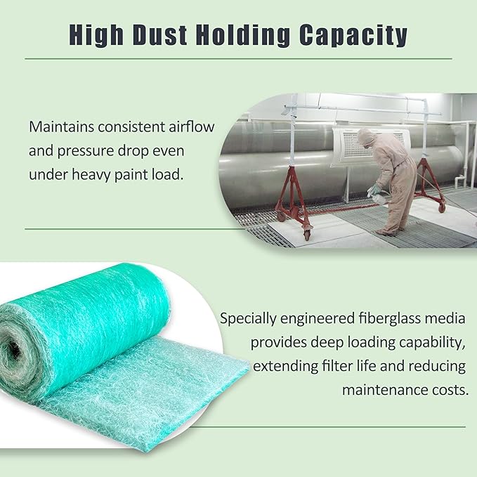 Fiberglass Paint Booth Filter Roll for Spray Booth 15-Gram Green 200ft (20.5" x 200ft)