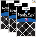 Nordic Pure 16x20x2 (Actual Size: 15 1/2 x 19 1/2 x 1 3/4) Pure Carbon Pleated Odor Reduction Merv 8 Furnace Filters 3 Pack