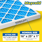 Maycold 16x25x1 MERV 11 Furnace Air Filter (6-Pack), High-Performance HVAC AC Filters for Home Use, Actual Size: 15.70” x 24.70” x 0.75”, Individually Wrapped in Plastic