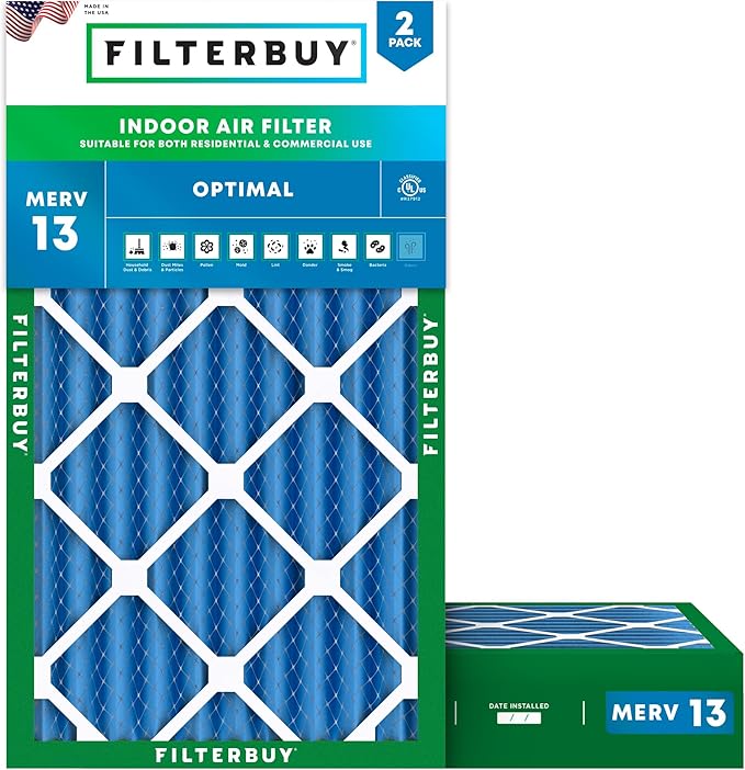 Filterbuy 22x36x4 Air Filter MERV 13 Optimal Smoke & Allergy Defense (2-Pack), Electrostatic Pleated HVAC AC Furnace Filters Replacement, Made in USA (Actual Size: 21.50 x 35.50 x 3.63)