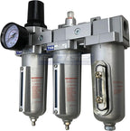 3 STAGE, HEAVY DUTY INDUSTRIAL GRADE FILTER REGULATOR COALESCING DESICCANT DRYER SYSTEM FOR COMPRESSED AIR LINES, METAL BOWLS, GREAT FOR PAINT SPRAY AND PLASMA CUTTER (1/2" NPT, MANUAL DRAIN)