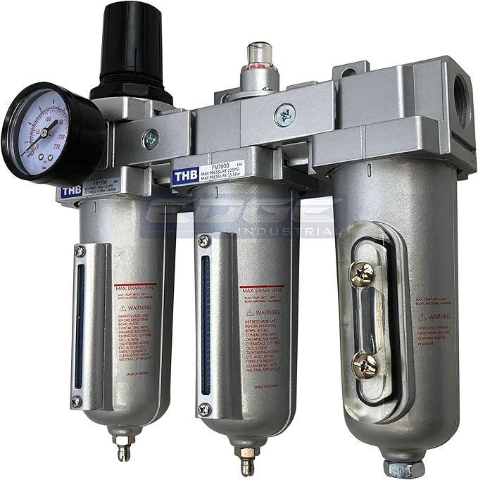3 Stage, Heavy Duty Industrial Grade Filter Regulator Coalescing Desiccant Dryer System For Compressed Air Lines, Metal Bowls, Great For Paint Spray And Plasma Cutter (3/4" Npt, Manual Drain)
