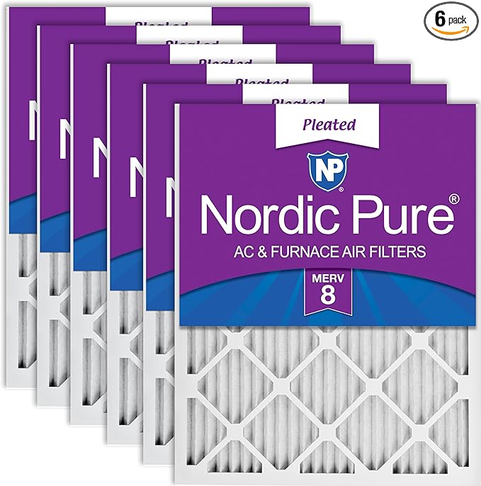 Nordic Pure 24x24x1 (Actual Size: 23 3/8 x 23 3/8 x 3/4) Pleated MERV 8 Air Filters 6 Pack