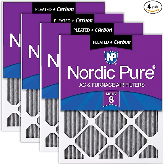 Nordic Pure 20x30x1 (Actual Size: 19 5/8 x 29 5/8 x 3/4) Furnace Air Filters MERV 8 Pleated Plus Carbon 4 Pack