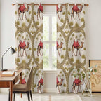 2 Panel Kitchen Cafe Curtains, Camels Palm Trees Sunlight Filtering Nature Air Through, Window Decor Tier Curtains for Living Room 104W x 90L inch Desert Date Coconut Trees Leaves Cords Beige