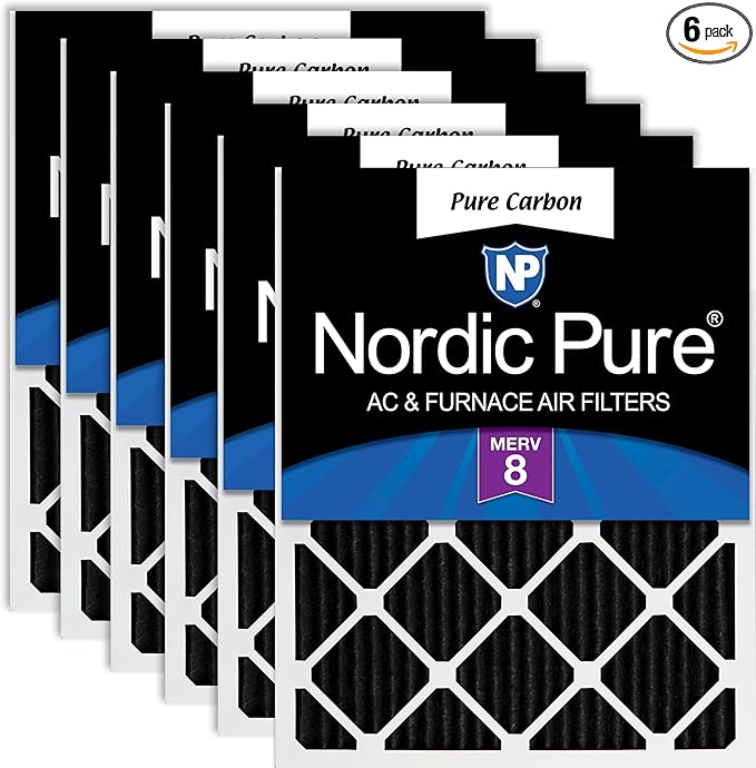 Nordic Pure 12x20x1 (Actual Size: 11 1/2 x 19 1/2 x 3/4) Pure Carbon Pleated Odor Reduction Furnace Air Filters 6 Pack