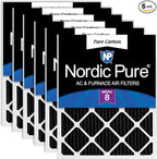 Nordic Pure 25x25x1 (Actual Size: 24 1/2 x 24 1/2 x 3/4) Pure Carbon Pleated Odor Reduction Furnace Air Filters 6 Pack