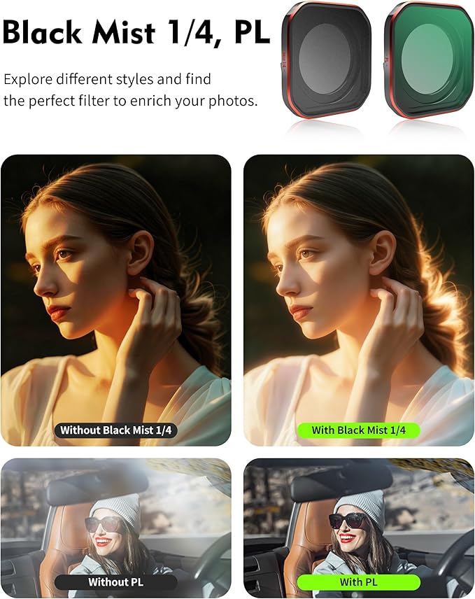 4-Pack Filter Kit for Insta360 Ace Pro2, Combo of CPL ND8 ND16 ND32 Lens, Polarizer and Neutral Density Filters for Anti-Glare & Exposure Control, Travel Case