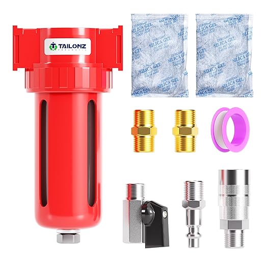TAILONZ PNEUMATIC 0-150PSI 1/2 Inch NPT Aluminum Alloy Carbon Desiccant Air Dryer, Compressor Air Dryer, Water Vapor Separator, Polyethylene Bowl
