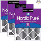Nordic Pure 18x24x1 (Actual Size: 17 1/2 x 23 1/2 x 3/4) Furnace Air Filters MERV 8 Pleated Plus Carbon 3 Pack