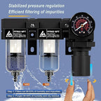 1/4" NPT Air Dryer for Compressor,Air Pressure Regulator Filter Combo,Air Compressor Filter Dryer,5 and 5 Micron Filter Cartridge,Semi-Auto Drain, Metal Bracket-Black