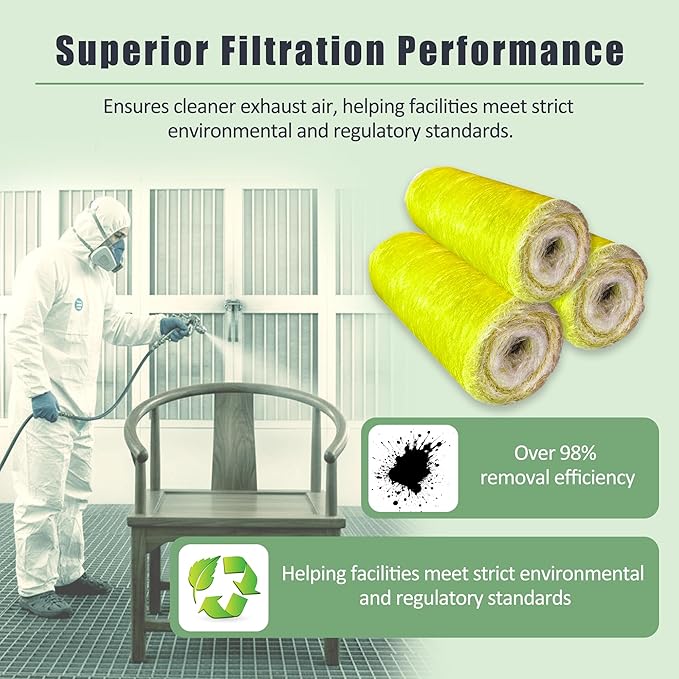 Fiberglass Paint Booth Filter Roll, for Spray Booth 22-Gram Yellow 200ft (25" x 200ft)