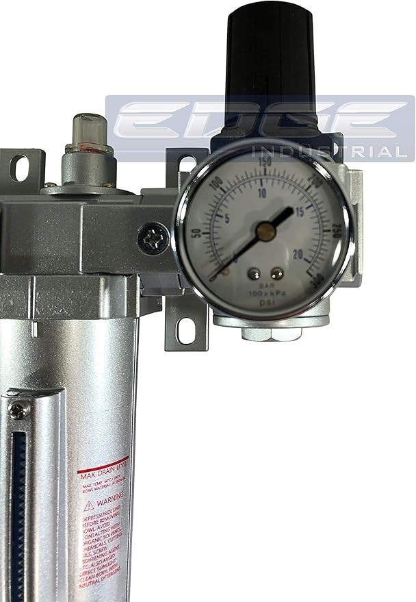 INDUSTRIAL RATED Three Stage Air Drying System - Air Particulate Filter, 0.01 Micron Coalescing Filter & Air Pressure Regulator Modular Combo 3, Metal Bowl (1/2" AUTO DRAIN)