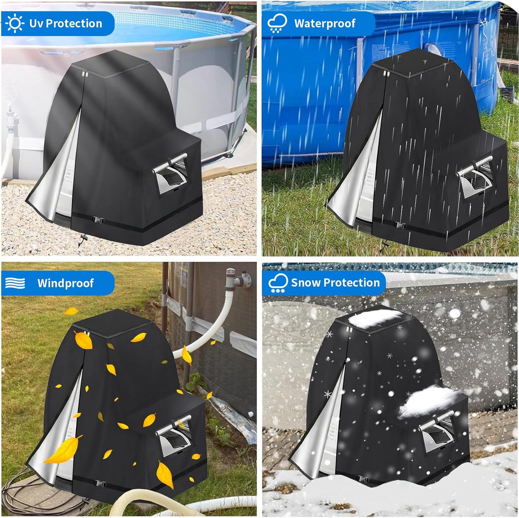 Sand Filter Pump Cover Waterproof, Fits Most Popular Brands 14-16 In Sand Filter Pump 25.5"L x 21.6"W x 27.5"H (Black)