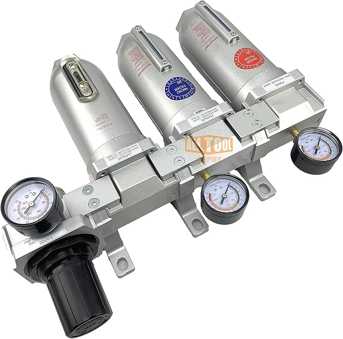 3/4" NPT SUPER DUTY Industrial Grade 4 Stages Filter Coalescing Desiccant Dryer Regulator System For Compressed Air Lines, Metal Bowls, Great For Paint Spray And Plasma Cutter (MANUAL DRAIN)