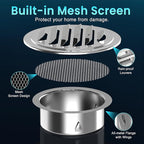 Stainless Steel Soffit Vents 4 Inch, HG Power Round Vent Cover with Screen Mesh, Louver Air Vent Hood for Wall, Ceiling Mount, Bathroom, Garage, Attic Ventilation, Silver