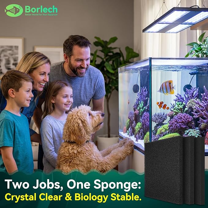 Borlech Aquarium Bio Filter Sponge Pad - Cut-to-Size Aquarium Filter Media for Fish Tank, Pond, Sump - Mechanical & Biological Filtration (18.5"x18.5"x1.6", 20PPI, 2 Pack)