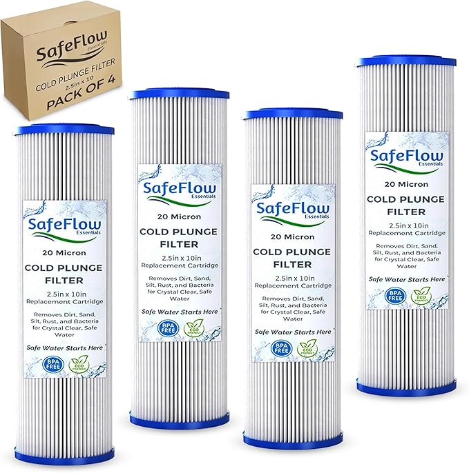 10in Ice Bath Chiller Filters 20 Micron 10" x 2.5" Water Filter Replacement Cartridge – Fits Ice Pod Cold Plunge Water Chiller, Cold Plunge Filters, Water Filter for Cold Plunge (4)