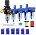 NEWPO 1/4" NPT 5 Stage Air Dryer for Compressor,Brass Filter&Coalescing Filter,Triple Desiccant Dryer and Air Regulator,Air Compressor Water Separator System with Metal Bowl Semi-Auto Drain (Blue)