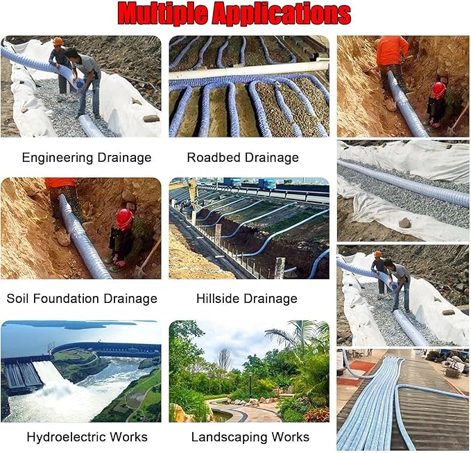 Commercial French Drain Pipe for Water Drainage, Construction Site/Sports Field Perforated Pipes & Weeping Tile, Dia 2in 3.9in 5.9in Wide Underground Drainage Systems(Dia10cm/3.9in,Long 20m/65.6ft)