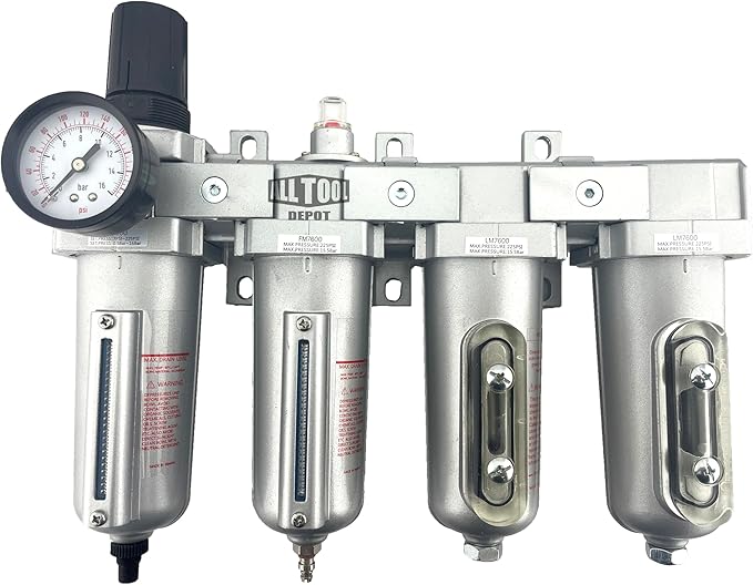 4 STAGE HEAVY DUTY INDUSTRIAL GRADE ULTRA CLEAN FILTER REGULATOR COALESCING DESICCANT DRYER SYSTEM FOR COMPRESSED AIR LINES METAL BOWLS GREAT FOR PAINT SPRAY AND PLASMA CUTTER (1/2"NPT AUTO DRAIN)