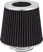 Mortar Aftermarket Auto Air Filter Replacement - Car Enthusiast Class Universal Cold Air Intake Gulps in More Air for More Engine Power & Passionate Induction Sound, 3.5 In, Black