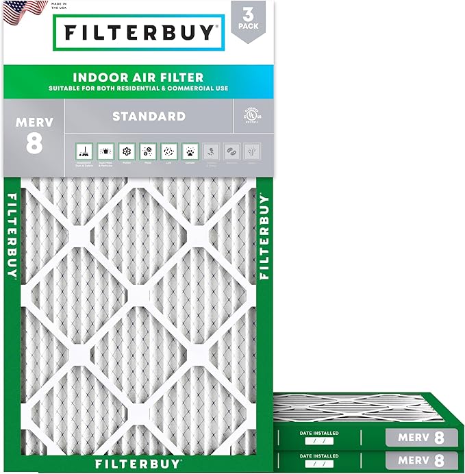 Filterbuy 18x28x1 Air Filter MERV 8 Essential Dust & Allergy Defense (3-Pack), Electrostatic Pleated HVAC AC Furnace Filters Replacement, Made in USA (Actual Size: 18.00 x 28.00 x 0.75)