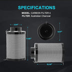 iPower 4 Inch 195 CFM Inline Fan Circulation Vent Blower, Upgrade 4" Air Carbon Filter with Prefilter and 8 Feet Aluminum Ducting, for Grow Tent Hydroponics Ventilation