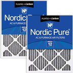 Nordic Pure 14x25x1 (Actual Size: 13 1/2 x 24 1/2 x 3/4) Furnace Air Filters MERV 12 Pleated Plus Carbon 2 Pack