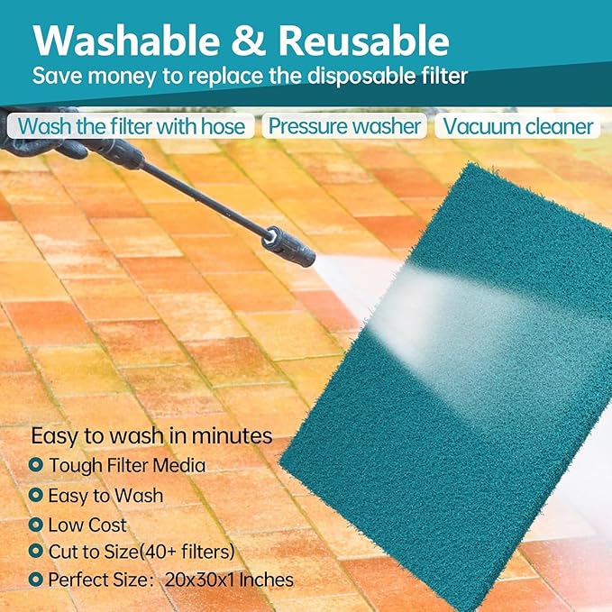 Reusable Air Filters 20x30-Cut to Size Furnace Filter,MERV 6 High Air Flow Air Filter material for AC,Home & RV,Washable Replacement Air Conditioner with 24 Hook Tabs (Actual 20x30x0.5 in.)