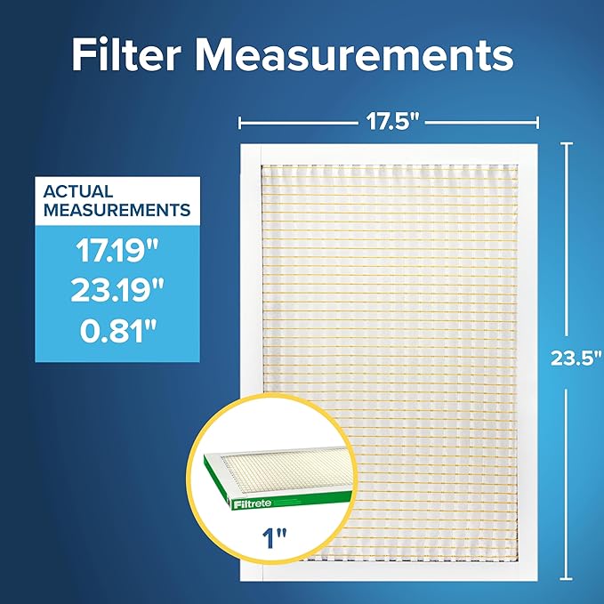 Filtrete 17.5x23.5x1 AC Furnace Air Filter, MPR 700, MERV 8, Tough on Pollen, Easy on Airflow, 3-Month Pleated 1-Inch Electrostatic Air Cleaning Filter, 4-Pack (Actual Size 17.19 x 23.19 x 0.81 in)